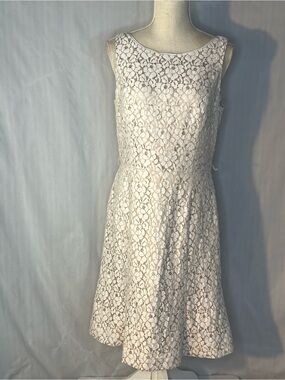 White House Black Market Midi Dress Cream Lace Overlay Sleeveless Fit & Flare 10